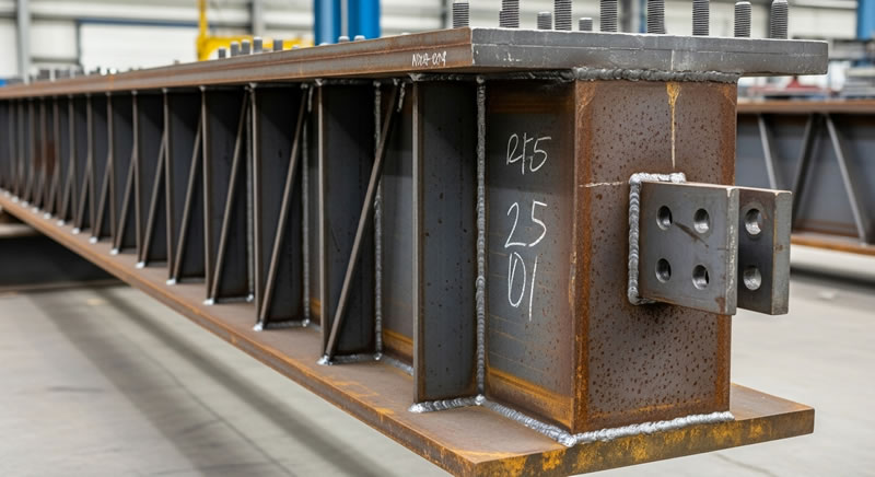 Viga metalica armada fabricada a medida para proyecto estructural en Bogotá, Colombia. Montajes, Ingeniería y Construcción. MIC SAS.