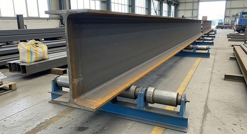 Gran viga metálica fabricada a medida lista para su transporte en Bogotá, Colombia. Montajes, Ingeniería y Construcción. MIC SAS.
