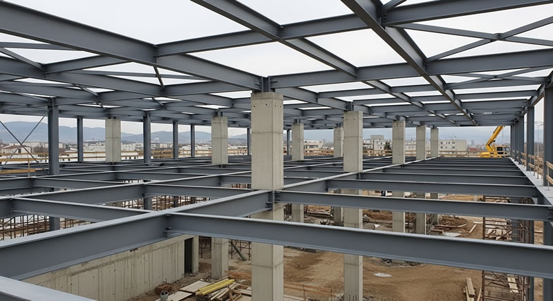 Montaje de vigas de acero prefabricadas en gran estructura metálica en Bogotá, Colombia. Montajes, Ingeniería y Construcción. MIC SAS.