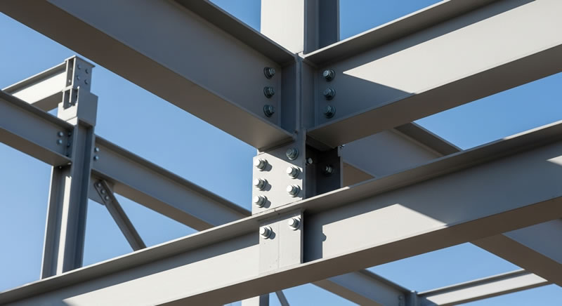 Unión firme de vigas metálicas armadas para proyecto de construcción en Bogotá, Colombia. Montajes, Ingeniería y Construcción. MIC SAS.
