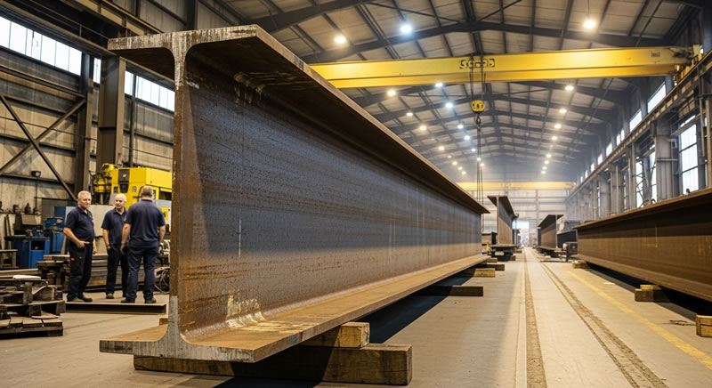 Viga metálica de gran tamaño preparada para transporte especializado en Bogotá, Colombia. Montajes, Ingeniería y Construcción. MIC SAS.