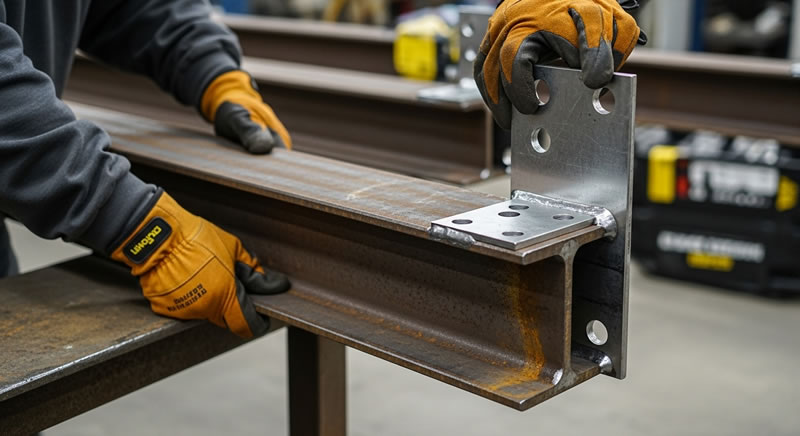 Asegurando conexion apernada en viga metalica prefabricada en Bogotá, Colombia. Montajes, Ingeniería y Construcción. MIC SAS.