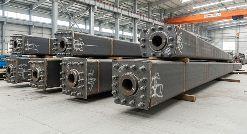 Columnas de acero con conexiones apernadas de precision dimensional en Bogotá, Colombia. Montajes, Ingeniería y Construcción. MIC SAS.