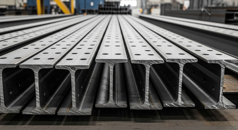 Vigas de acero con perforaciones para conexiones apernadas precisas en Bogotá, Colombia. Montajes, Ingeniería y Construcción. MIC SAS.
