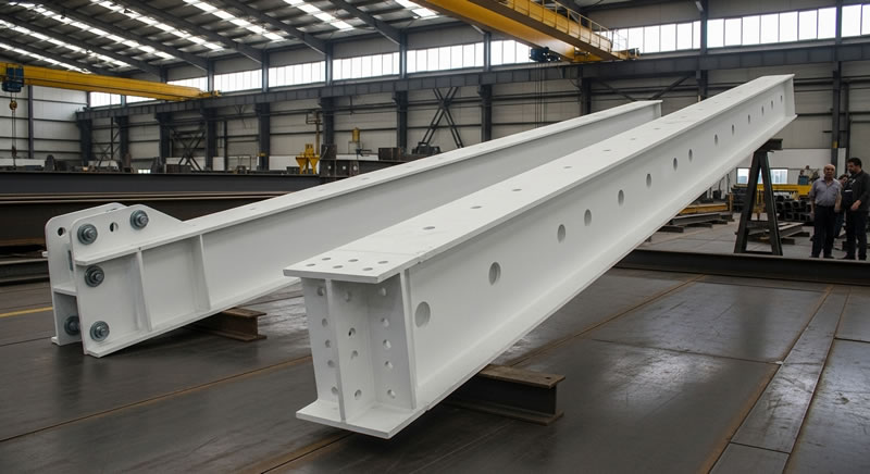 Vigas de acero grandes con recubrimiento blanco en taller en Bogotá, Colombia. Montajes, Ingeniería y Construcción. MIC SAS. Vigas de acero grandes con recubrimiento blanco en taller en Bogotá, Colombia. Montajes, Ingeniería y Construcción. MIC SAS.