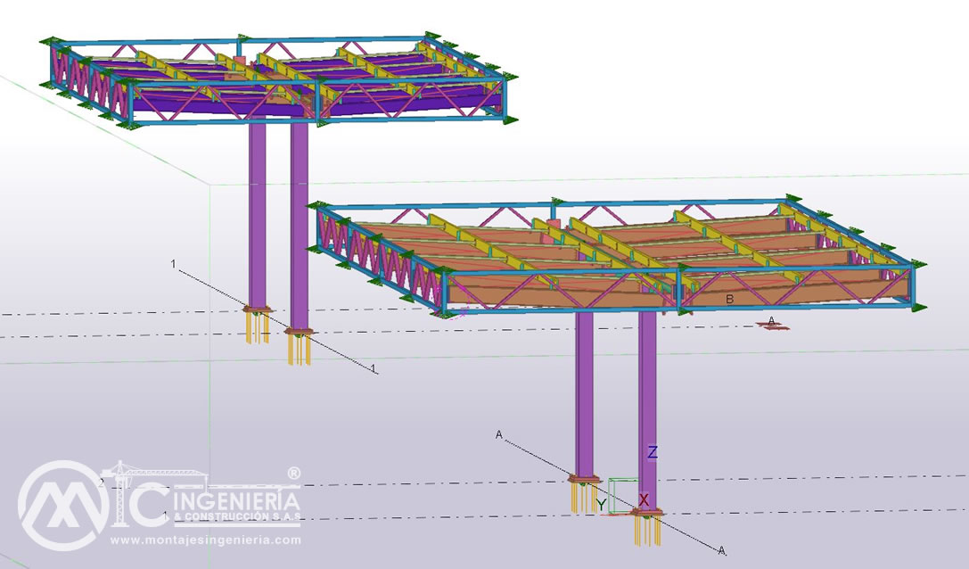 Diseño estructural, fabricación y montaje de canopys y pérgolas metálicas en Bogotá, Colombia. Montajes, Ingeniería y Construcción. MIC SAS.
