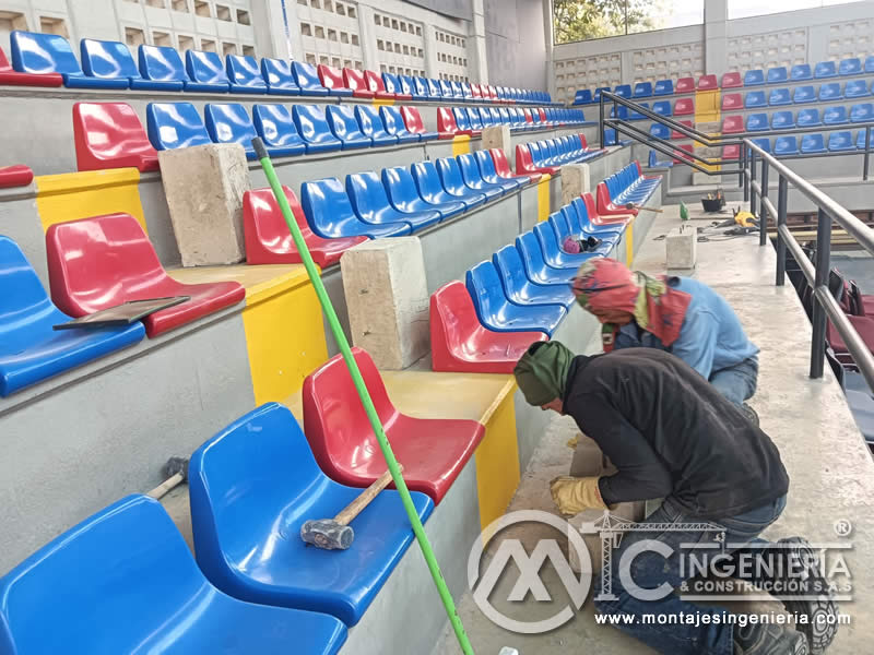 Diseño y montaje de graderías con volúmenes de concreto para coliseos en colegios en Bogotá, Colombia. Montajes, Ingeniería y Construcción MIC SAS. Diseño y montaje de graderías con volúmenes de concreto para coliseos en colegios en Bogotá, Colombia. Montajes, Ingeniería y Construcción MIC SAS.