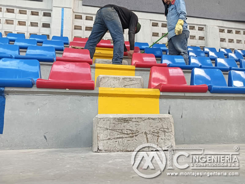 Diseño y montaje de graderías con volúmenes de concreto para coliseos en colegios en Bogotá, Colombia. Montajes, Ingeniería y Construcción MIC SAS. Diseño y montaje de graderías con volúmenes de concreto para coliseos en colegios en Bogotá, Colombia. Montajes, Ingeniería y Construcción MIC SAS.