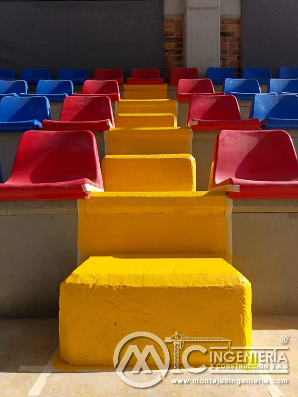 Diseño y montaje de graderías con volúmenes de concreto para coliseos en colegios en Bogotá, Colombia. Montajes, Ingeniería y Construcción MIC SAS. Diseño y montaje de graderías con volúmenes de concreto para coliseos en colegios en Bogotá, Colombia. Montajes, Ingeniería y Construcción MIC SAS.