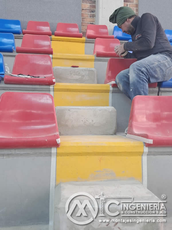 Diseño y montaje de graderías con volúmenes de concreto para coliseos en colegios en Bogotá, Colombia. Montajes, Ingeniería y Construcción MIC SAS. Diseño y montaje de graderías con volúmenes de concreto para coliseos en colegios en Bogotá, Colombia. Montajes, Ingeniería y Construcción MIC SAS.