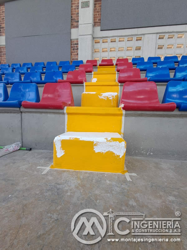 Diseño y montaje de graderías con volúmenes de concreto para coliseos en colegios en Bogotá, Colombia. Montajes, Ingeniería y Construcción MIC SAS. Diseño y montaje de graderías con volúmenes de concreto para coliseos en colegios en Bogotá, Colombia. Montajes, Ingeniería y Construcción MIC SAS.