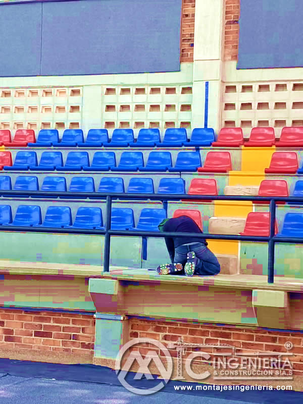 Diseño y montaje de graderías con volúmenes de concreto para coliseos en colegios en Bogotá, Colombia. Montajes, Ingeniería y Construcción MIC SAS. Diseño y montaje de graderías con volúmenes de concreto para coliseos en colegios en Bogotá, Colombia. Montajes, Ingeniería y Construcción MIC SAS.