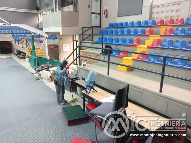 Diseño y montaje de graderías con volúmenes de concreto para coliseos en colegios en Bogotá, Colombia. Montajes, Ingeniería y Construcción MIC SAS. Diseño y montaje de graderías con volúmenes de concreto para coliseos en colegios en Bogotá, Colombia. Montajes, Ingeniería y Construcción MIC SAS.