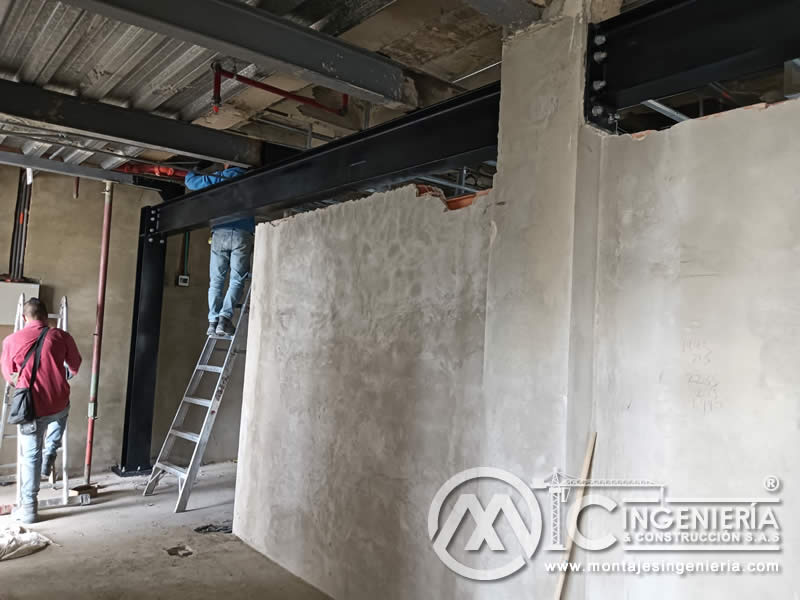Fijación de Pórticos Metálicos a estructura exixstente del Hotel Tequendama en Bogotá, Colombia. Montajes, Ingeniería y Construcción. MIC SAS.