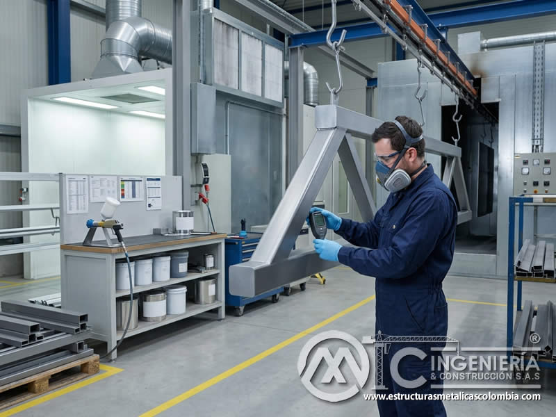 Asegurando la Adherencia y Durabilidad de la Pintura en Polvo en Estructuras Metálicas Expuestas a Condiciones Climáticas Extremas con pintura en polvo electrostática aplicada sobre piezas metálicas en Bogotá, Colombia. Montajes, Ingeniería y Construcción. MIC SAS.