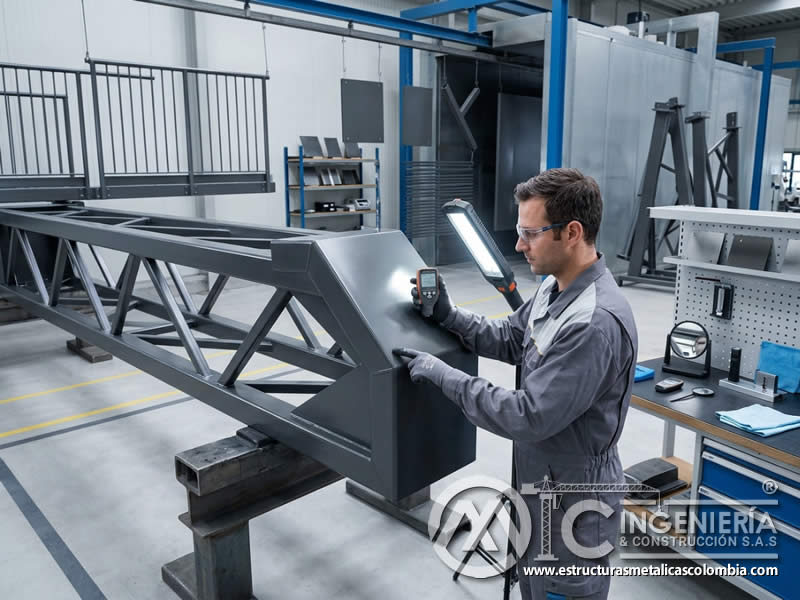 Evaluación de la Resistencia a la Intemperie de la Pintura en Polvo Electrostática para Estructuras Metálicas con pintura en polvo electrostática aplicada sobre piezas metálicas en Bogotá, Colombia. Montajes, Ingeniería y Construcción. MIC SAS.