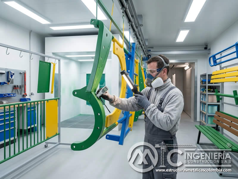 Mantenimiento y Reparación de Pintura en Polvo en Equipos de Parques Infantiles para Prolongar su Vida Útil con pintura en polvo electrostática aplicada sobre piezas metálicas en Bogotá, Colombia. Montajes, Ingeniería y Construcción. MIC SAS.