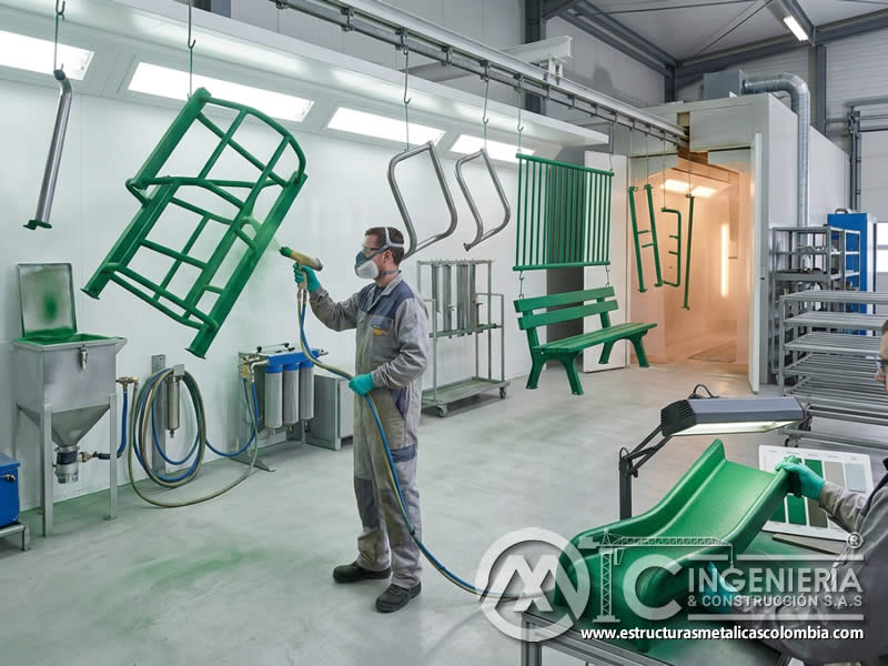 Ventajas de la Pintura en Polvo en Durabilidad y Mantenimiento para Equipos de Parques Infantiles con pintura en polvo electrostática aplicada sobre piezas metálicas en Bogotá, Colombia. Montajes, Ingeniería y Construcción. MIC SAS.