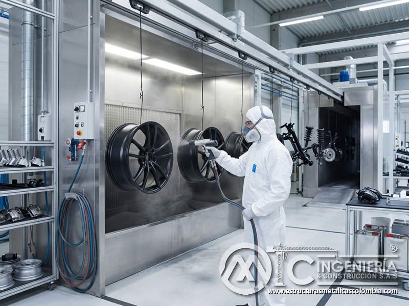 Evaluación de adhesión de pintura en polvo en industria automotriz sobre piezas metálicas preparadas en Bogotá, Colombia. Montajes, Ingeniería y Construcción. MIC SAS.