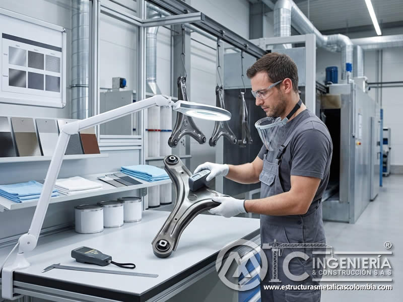 Pruebas de laboratorio para resistencia al rayado en pintura en polvo automotriz sobre piezas metálicas en Bogotá, Colombia. Montajes, Ingeniería y Construcción. MIC SAS.