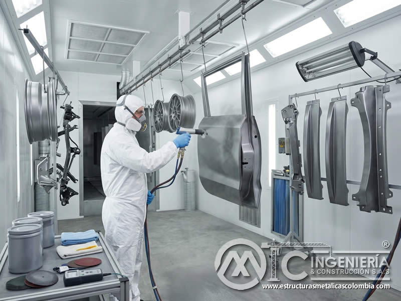 Pintura en polvo más común en industria automotriz para componentes metálicos con acabado resistente y uniforme en Bogotá, Colombia. Montajes, Ingeniería y Construcción. MIC SAS.