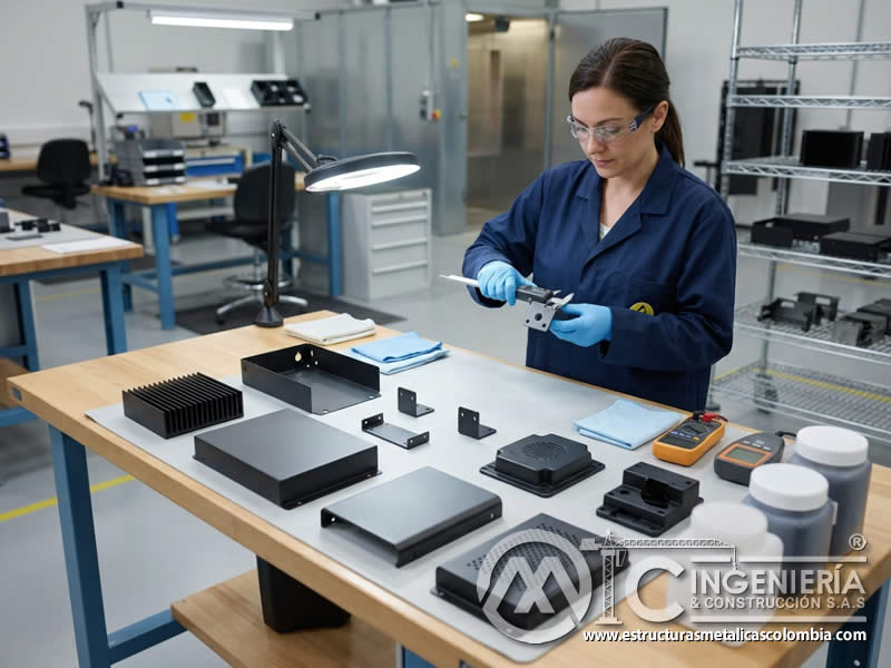 Compatibilidad de pintura en polvo con materiales electrónicos, plásticos técnicos, metales y ensambles sensibles en Bogotá, Colombia. Montajes, Ingeniería y Construcción. MIC SAS.