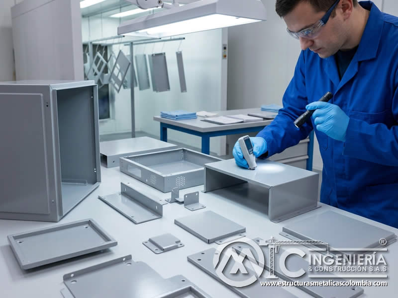 Uniformidad de espesor en pintura en polvo electrostática para componentes electrónicos críticos y piezas conductoras en Bogotá, Colombia. Montajes, Ingeniería y Construcción. MIC SAS.