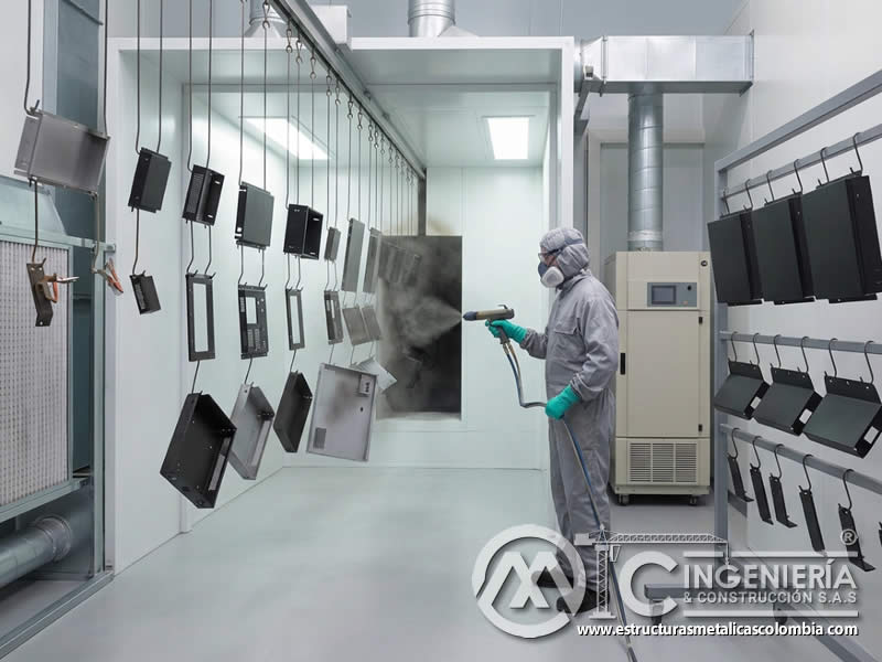 Control estético y antiestático en aplicación de pintura en polvo para la industria electrónica en Bogotá, Colombia. Montajes, Ingeniería y Construcción. MIC SAS.