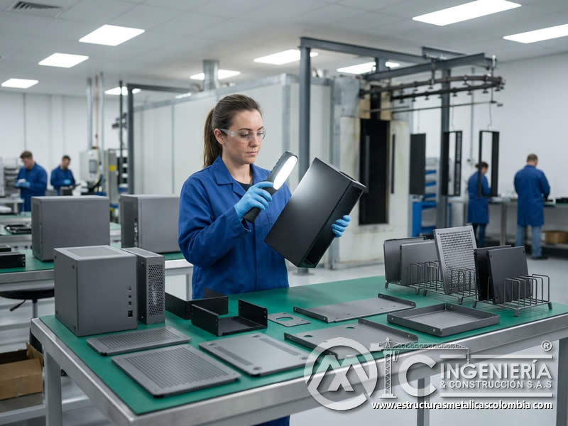 Inspección de calidad de pintura en polvo en la industria electrónica con criterios de aceptación y control visual en Bogotá, Colombia. Montajes, Ingeniería y Construcción. MIC SAS.