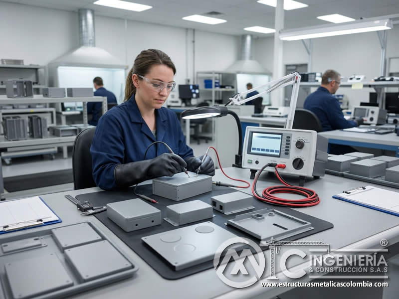 Pruebas dieléctricas de pintura en polvo para componentes electrónicos con medición de aislamiento y rigidez eléctrica en Bogotá, Colombia. Montajes, Ingeniería y Construcción. MIC SAS.