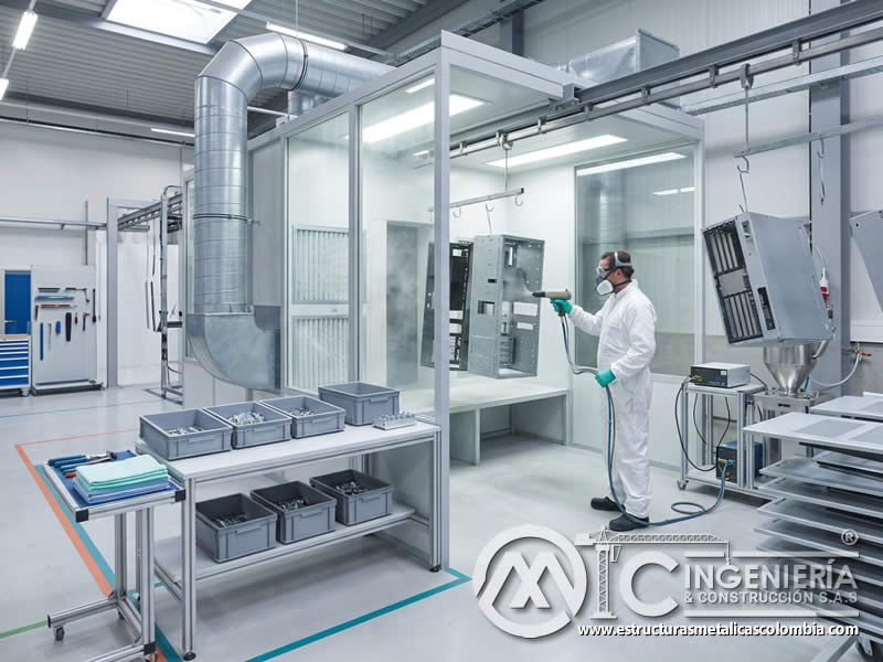 Medidas de seguridad en manipulación y aplicación de pintura en polvo para la industria electrónica en Bogotá, Colombia. Montajes, Ingeniería y Construcción. MIC SAS.
