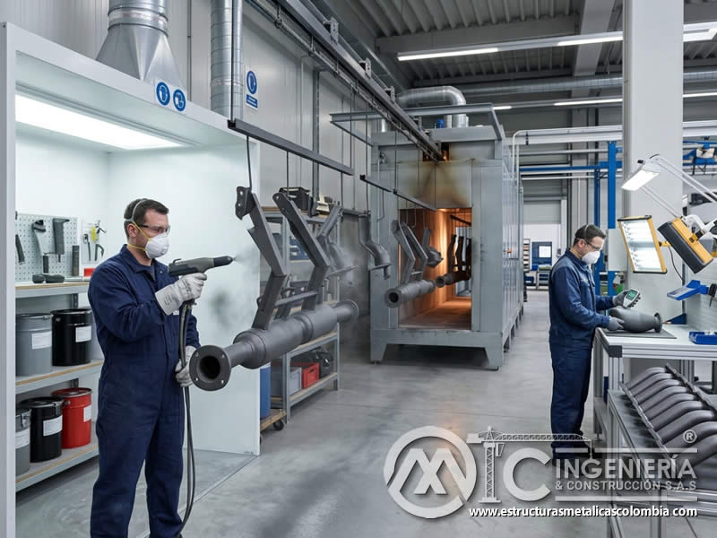 Asegurando la Adherencia y Durabilidad de la Pintura en Polvo en Escapes de Vehículos Expuestos a Calor y Oxidación con pintura en polvo electrostática aplicada sobre piezas metálicas en Bogotá, Colombia. Montajes, Ingeniería y Construcción. MIC SAS.