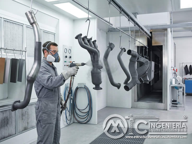 Tipos de Pintura en Polvo Más Comunes para Aplicaciones de Alta Temperatura y Resistencia a la Oxidación con pintura en polvo electrostática aplicada sobre piezas metálicas en Bogotá, Colombia. Montajes, Ingeniería y Construcción. MIC SAS.