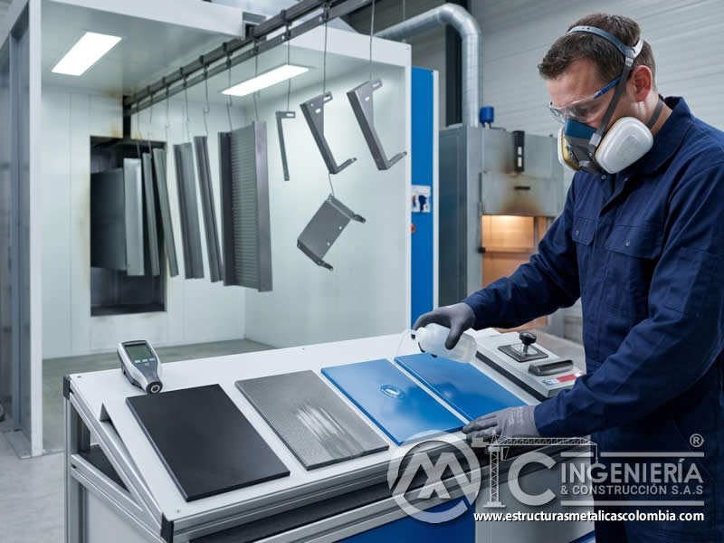 Consideraciones para la Aplicación de Pintura en Polvo Electrostática en Equipos Expuestos a Sustancias Químicas con pintura en polvo electrostática aplicada sobre piezas metálicas en Bogotá, Colombia. Montajes, Ingeniería y Construcción. MIC SAS.