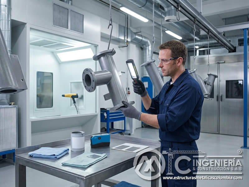 Importancia de la Adhesión y la Integridad de la Pintura en Polvo Electrostática en Entornos Químicos Agresivos con pintura en polvo electrostática aplicada sobre piezas metálicas en Bogotá, Colombia. Montajes, Ingeniería y Construcción. MIC SAS.