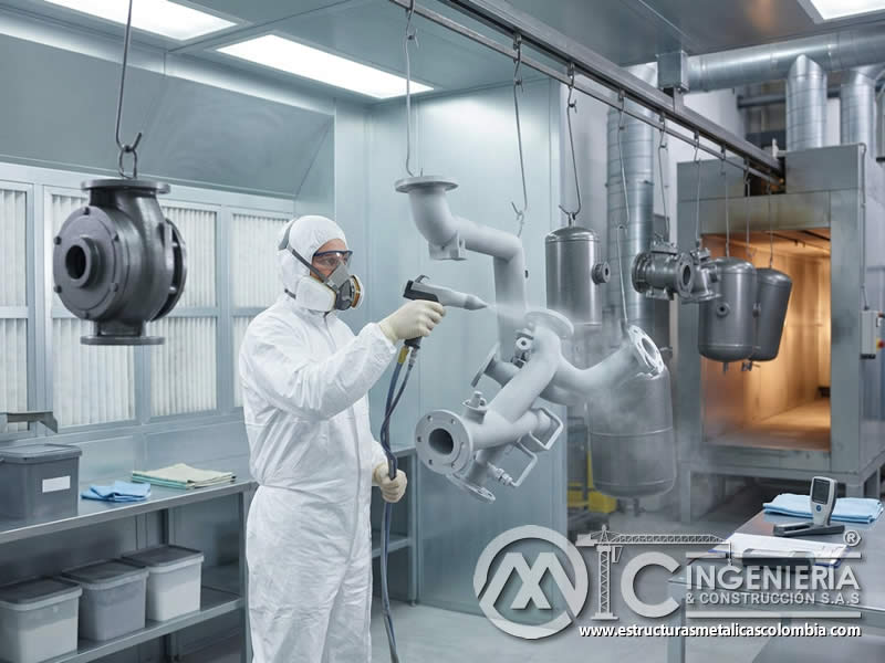 Preparación de Superficies para Pintura Electrostática en Polvo en la Industria Química para Garantizar Resistencia Química con pintura en polvo electrostática aplicada sobre piezas metálicas en Bogotá, Colombia. Montajes, Ingeniería y Construcción. MIC SAS.