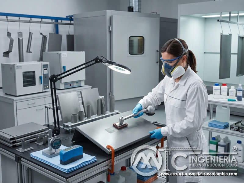 Vida Útil Esperada de la Pintura en Polvo en Equipos Expuestos a Ambientes Químicos Agresivos con pintura en polvo electrostática aplicada sobre piezas metálicas en Bogotá, Colombia. Montajes, Ingeniería y Construcción. MIC SAS.