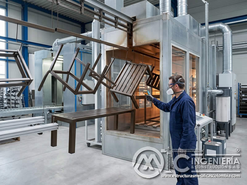 Pintura en polvo ideal para resistir corrosión en muebles de exterior expuestos a humedad en Bogotá, Colombia. Montajes, Ingeniería y Construcción. MIC SAS.