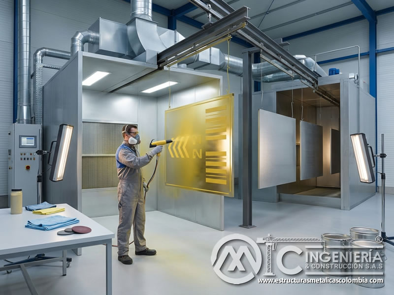 Características de pintura en polvo para señales de aeropuertos con resistencia a intemperie sobre metal en Bogotá, Colombia. Montajes, Ingeniería y Construcción. MIC SAS.