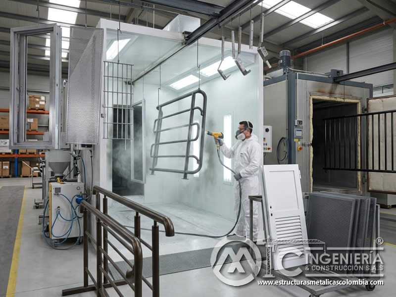 Recubrimiento electrostático para barandas puertas y cerramientos metálico en Bogotá, Colombia. Montajes, Ingeniería y Construcción. MIC SAS. Recubrimiento electrostático para barandas puertas y cerramientos metálico en Bogotá, Colombia. Montajes, Ingeniería y Construcción. MIC SAS.
