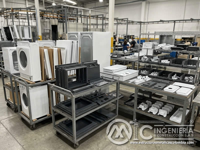 Componentes metálicos de electrodomésticos listos para ensamble en Bogotá, Colombia. Montajes, Ingeniería y Construcción. MIC SAS.