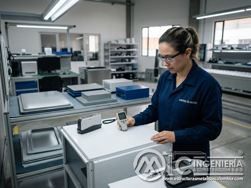 Inspección de espesor adherencia brillo y color en piezas de equipos en Bogotá, Colombia. Montajes, Ingeniería y Construcción. MIC SAS.