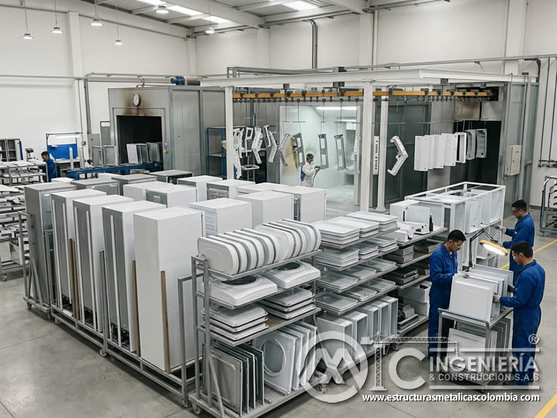 Pintura en polvo para componentes metálicos de línea blanca y equipos en Bogotá, Colombia. Montajes, Ingeniería y Construcción. MIC SAS.