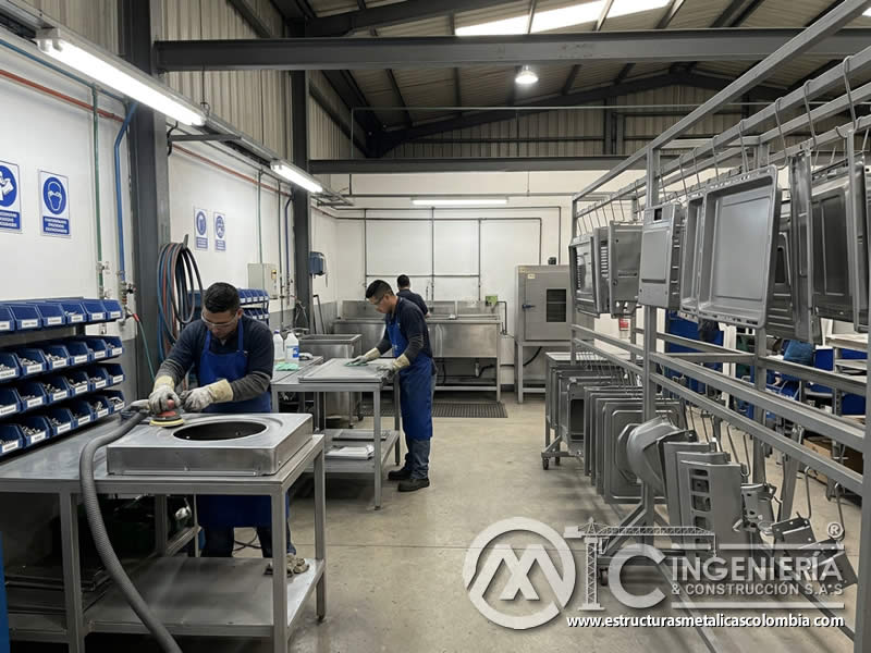 Pretratamiento de acero para electrodomésticos antes de pintura en polvo en Bogotá, Colombia. Montajes, Ingeniería y Construcción. MIC SAS.