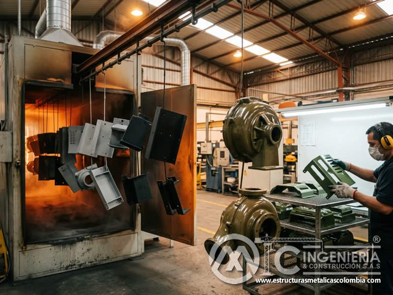 Curado en horno de componentes industriales con recubrimiento técnico metálico en Bogotá, Colombia. Montajes, Ingeniería y Construcción. MIC SAS. Curado en horno de componentes industriales con recubrimiento técnico metálico en Bogotá, Colombia. Montajes, Ingeniería y Construcción. MIC SAS.