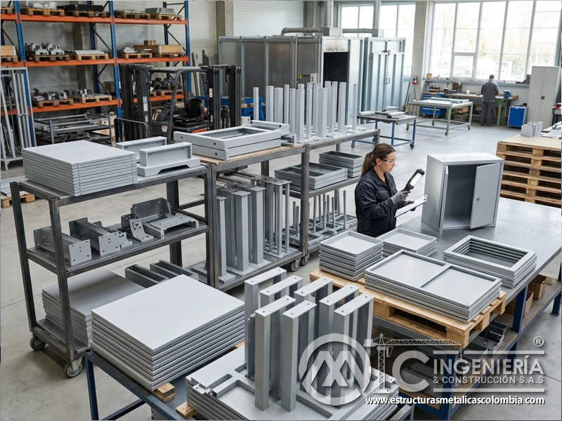 Componentes metálicos de laboratorio listos para ensamble pintura en polvo en Bogotá, Colombia. Montajes, Ingeniería y Construcción. MIC SAS.