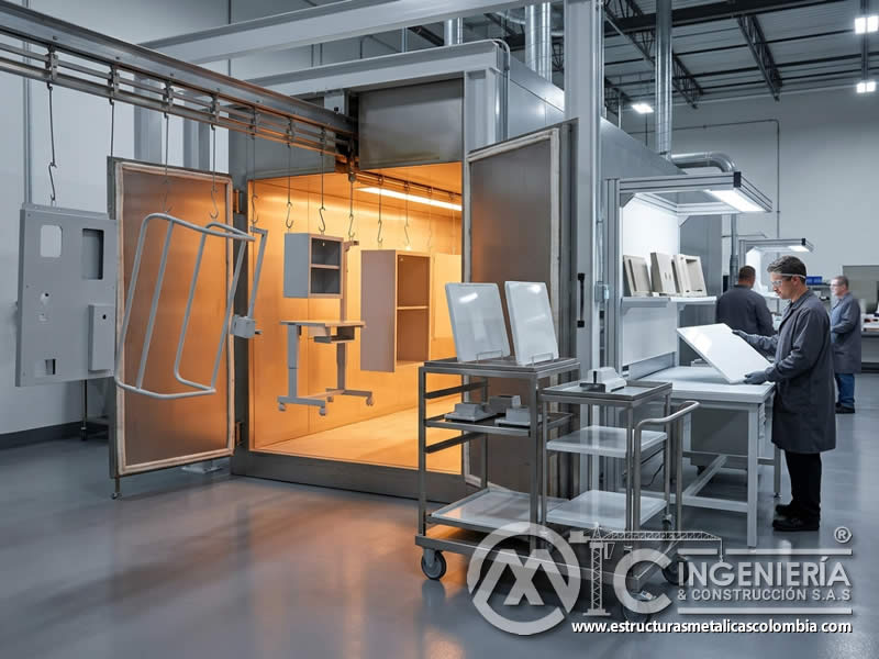 Curado en horno de piezas metálicas para equipos de laboratorio Bogotá en Bogotá, Colombia. Montajes, Ingeniería y Construcción. MIC SAS.