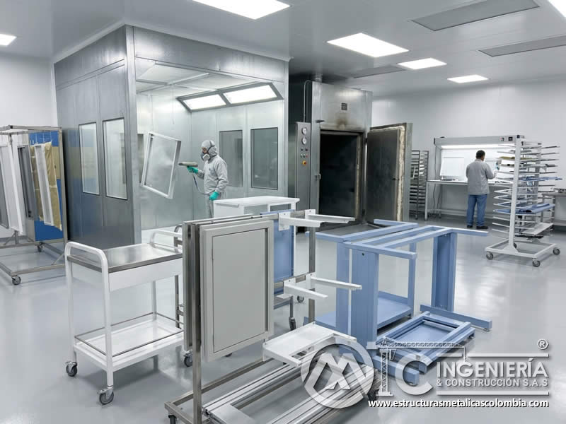 Pintura en polvo para equipos medicos y mobiliario de laboratorio metálico en Bogotá, Colombia. Montajes, Ingeniería y Construcción. MIC SAS.