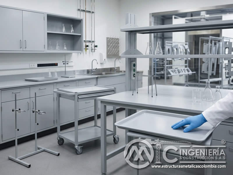 Resistencia química en muebles y equipos de laboratorio pintados metálico Bogotá en Bogotá, Colombia. Montajes, Ingeniería y Construcción. MIC SAS.