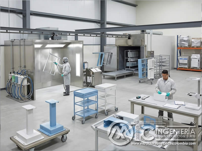 Servicio de pintura en polvo para equipos medicos y laboratorio metálico Bogotá en Bogotá, Colombia. Montajes, Ingeniería y Construcción. MIC SAS.